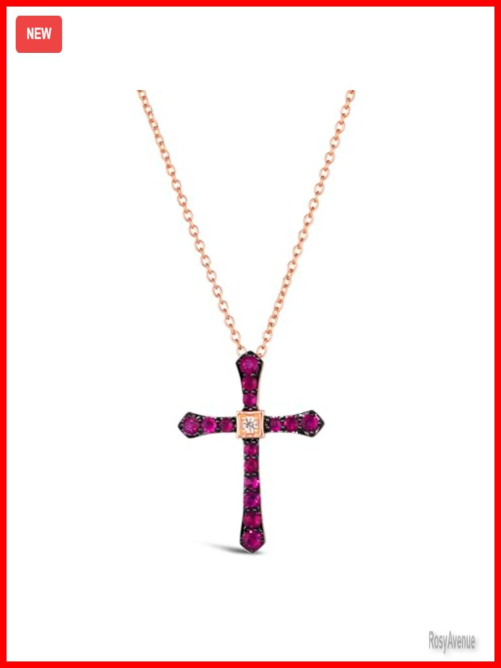 Diamond Cross Pendant Necklace 14k Rose Gold Ruby Pave 18 Inch Chain